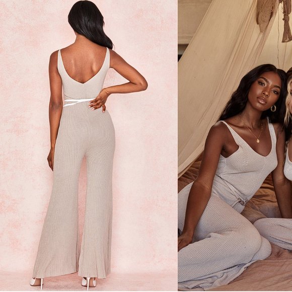 House of CB 'Evana' Stone Ribbed Knit Jumpsuit NWT - Picture 5 of 9